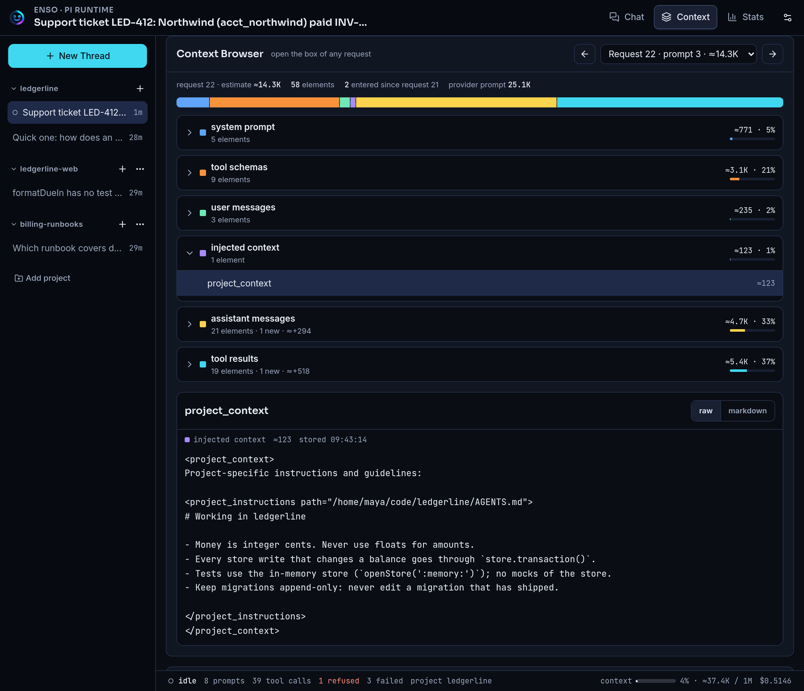 Enso Context Browser expanded to show injected project instructions from AGENTS.md